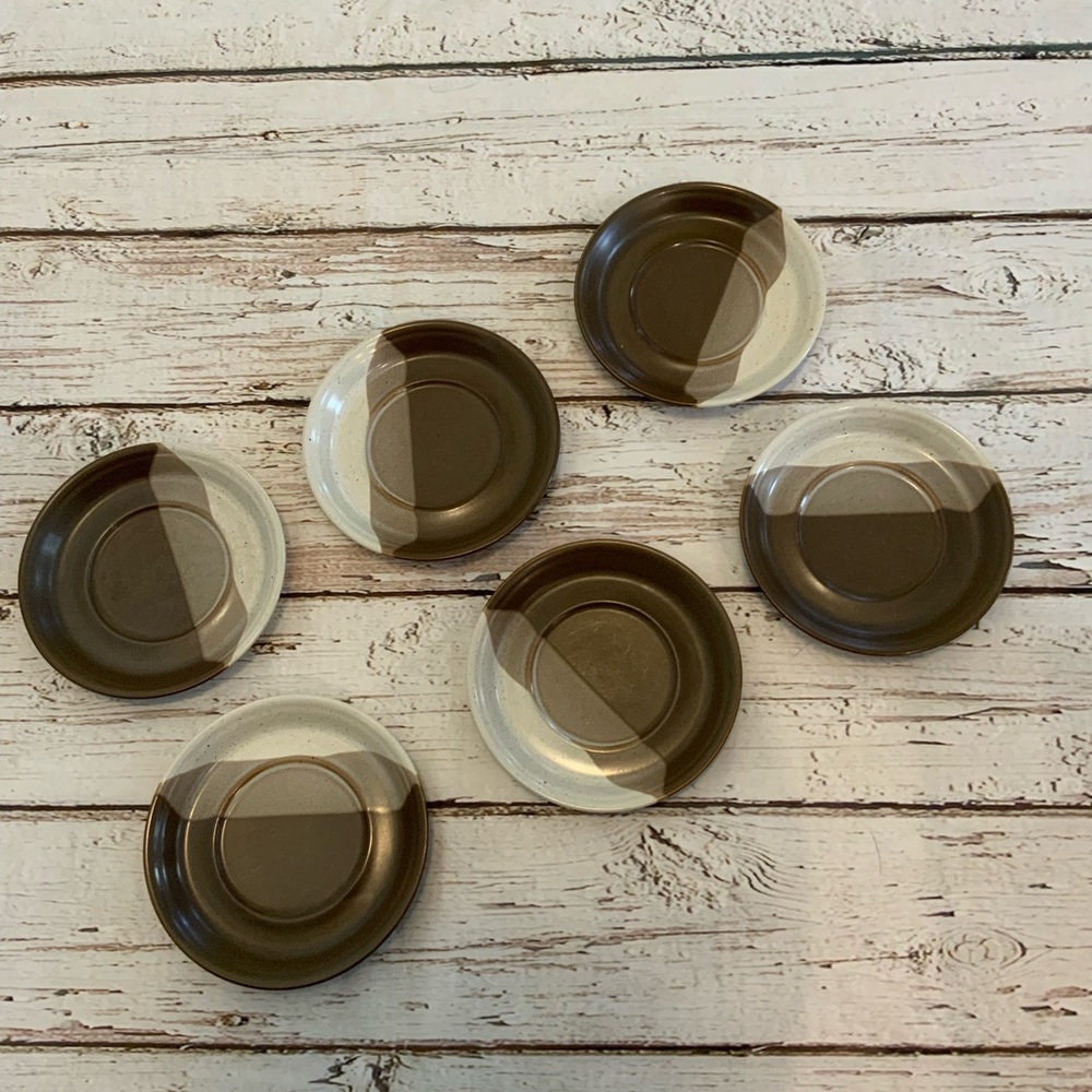 Mikasa Studio Kiln PF008 Saucers Set of 6 Brown Tan Speckled Japan 6 inch